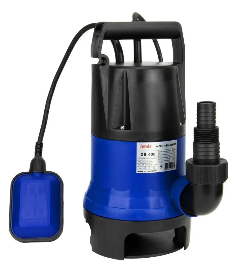 Насос погружной фекальный 120/5 JEMIX пластик мощность 400Вт (GS-400)